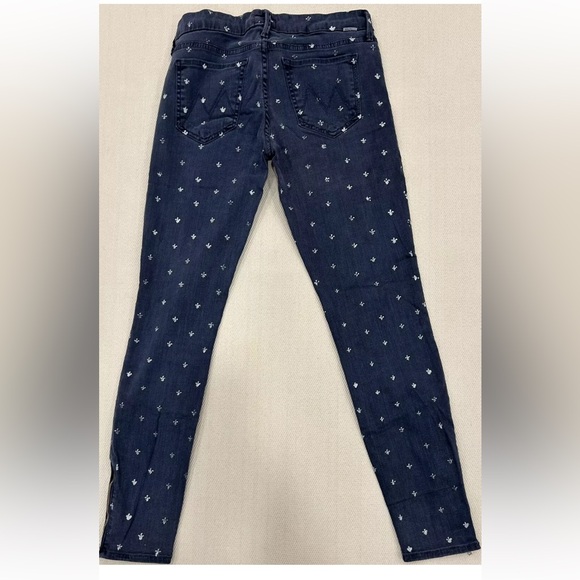 MOTHER Ankle Zip Jeans The Looker Fleur De Love Blue Patterned Size 28 - Picture 2 of 8